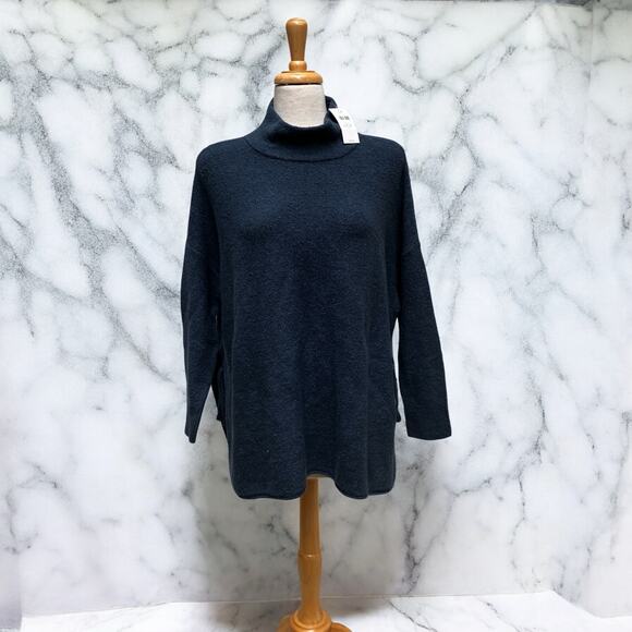 J Jill PureJill Sweater XS/S Blue Pullover Mock Neck Open Sided Oversized NWT - Picture 1 of 12